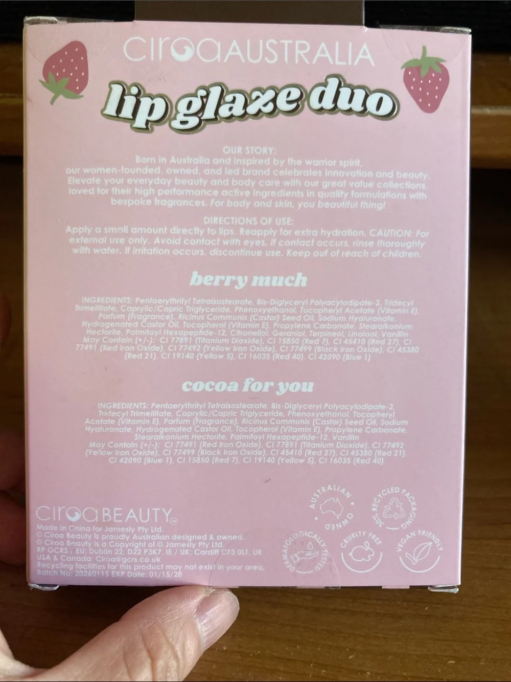 Ciroa Australia Lip Glaze Duo — Pink & Brown Set
